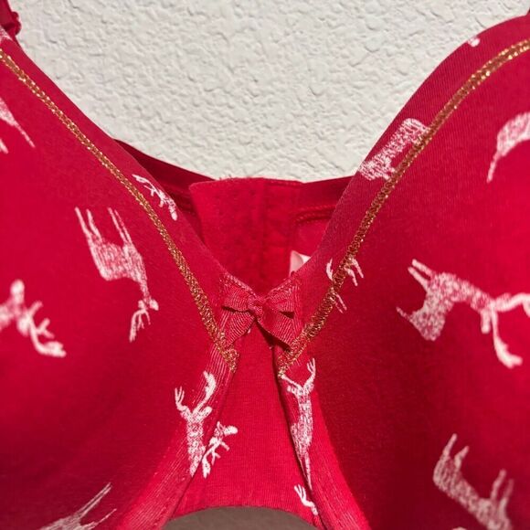 Cacique T-Shirt Bra 42F Red Lightly Lined Deer Reindeer Underwired Full Support - Picture 3 of 5